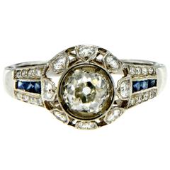 Antique Diamond Sapphire Gold Engagement Ring