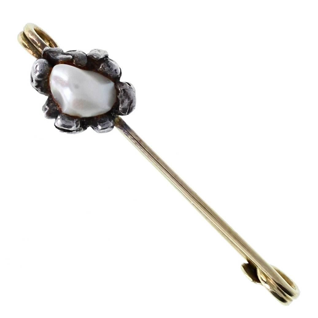 Antique Russian Natural Pearl Pin Brooch For Sale