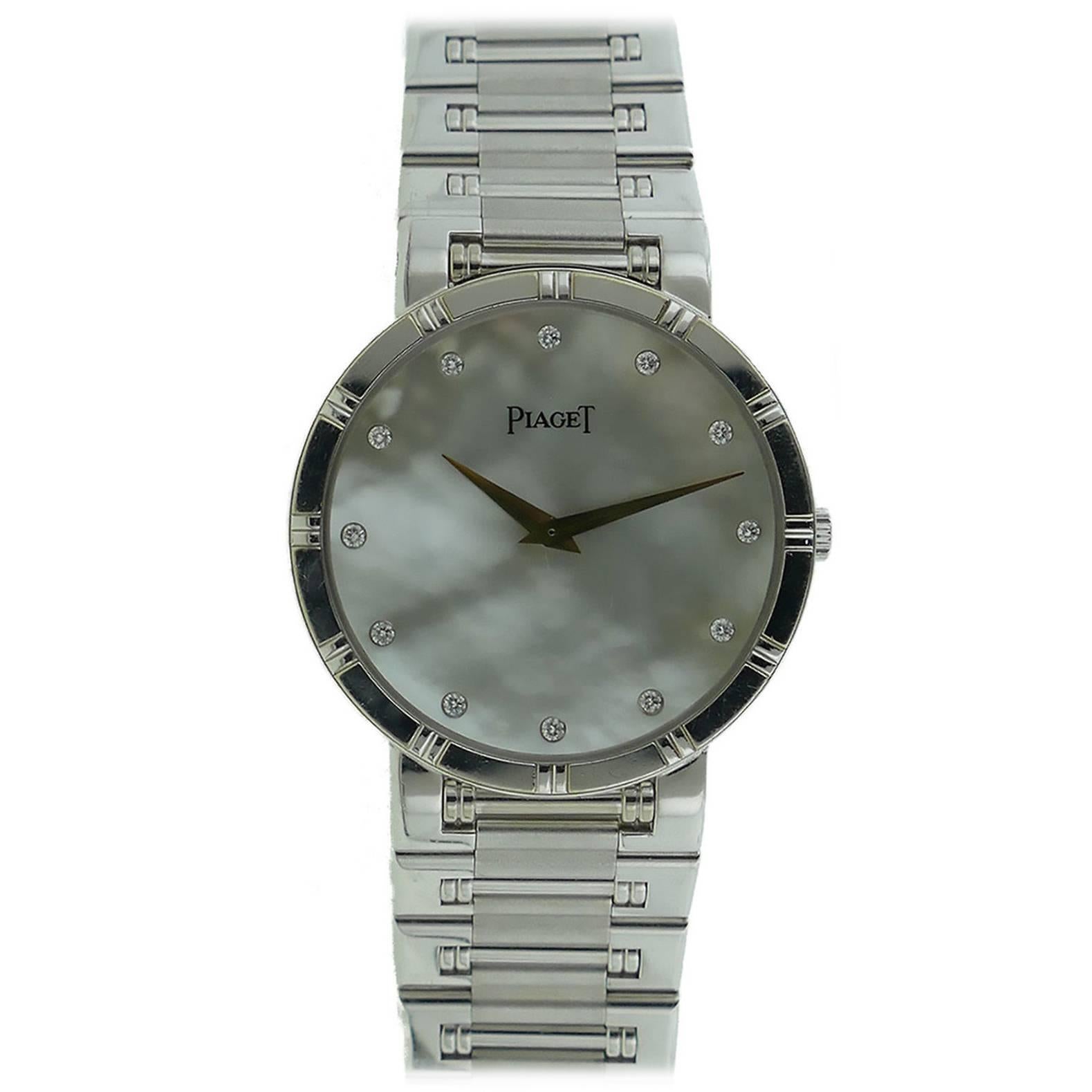 Ladies Piaget Dancer 18k White Gold Mother Of Pearl Diamond Dial Watch