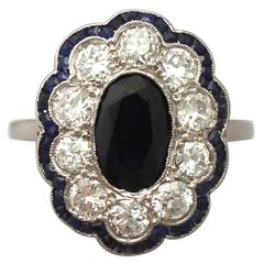 1940s French 1.66 Carat Sapphire and 1.60 Carat Diamond Platinum Cluster Ring 8