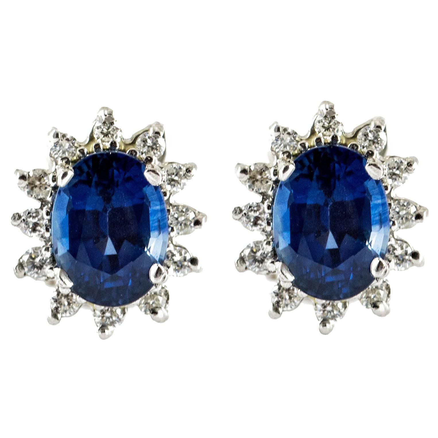 White Gold Diamond and Sapphire Stud Earrings For Sale