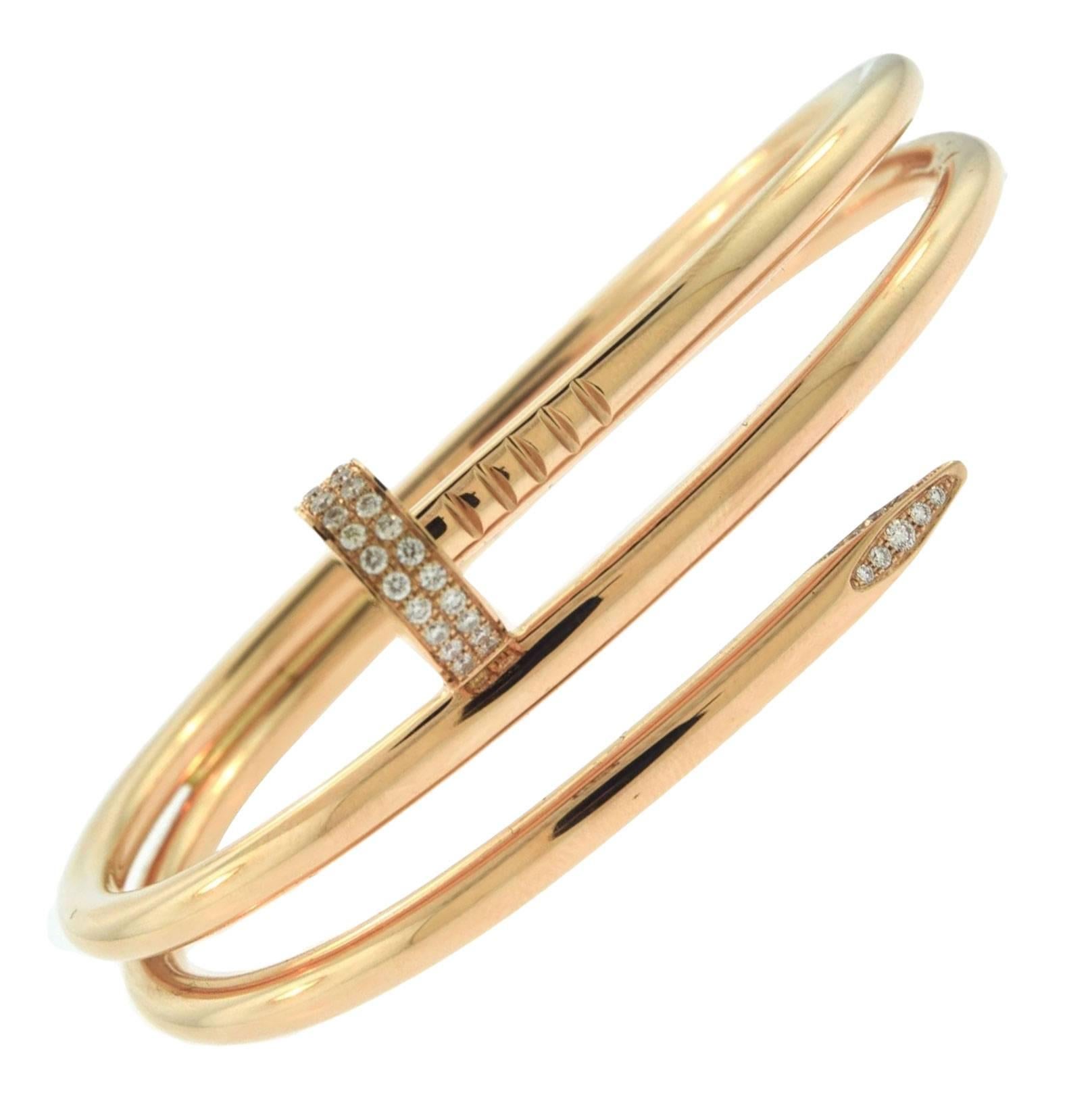  Cartier Juste Un Clou 18k Rose Gold Bracelet with Diamonds, Size 18