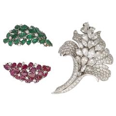 Diamond Flower Brooch with 3 Interchangeable Centers