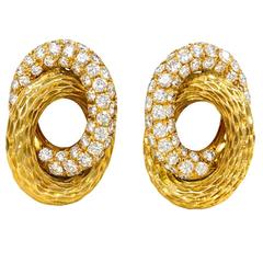 1960s René Boivin Diamond Gold Earrings
