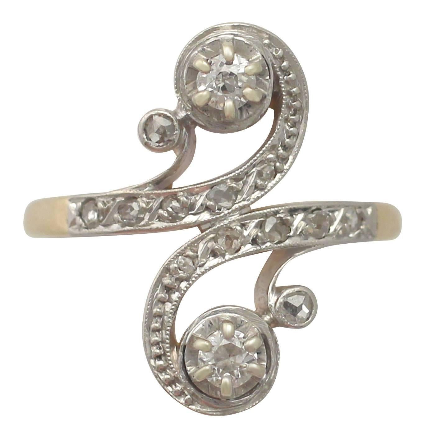 1920s French 0.43 Carat Diamond and Yellow Gold Twist Ring