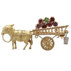 1960s Amethyst, Garnet and Peridot, Yellow Gold 'Donkey and Cart' Brooch 7