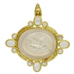 Vintage Elizabeth Locke Venetian Glass Intaglio Moonstone Gold Pendant Brooch 