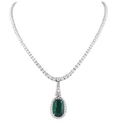 Platinum Diamond 13.60 Emerald 8.09 Carat Drop Necklace