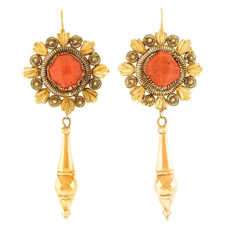 Antique Italian Coral and Gold Earrings at 1stDibs antique italian