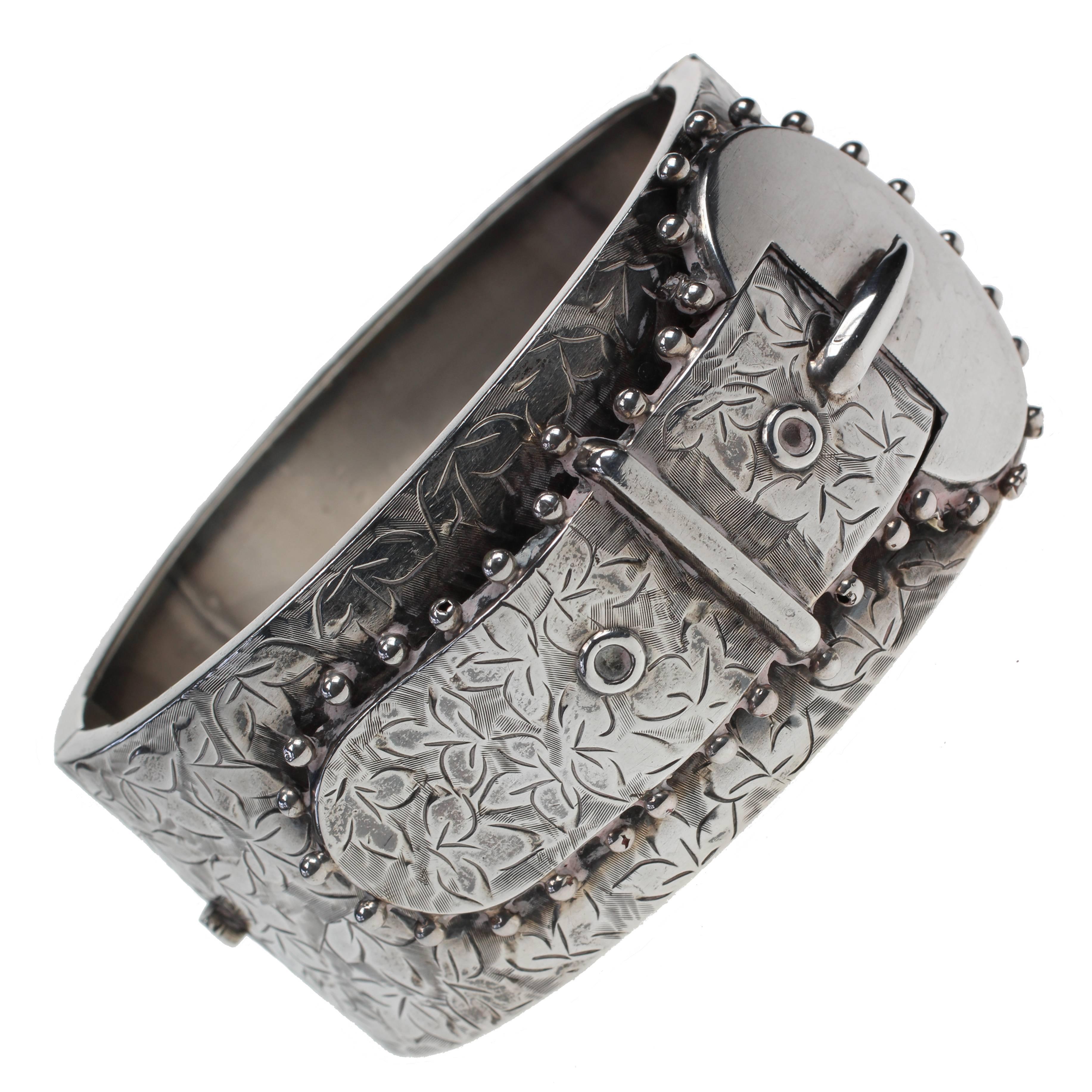 Sterling Silver Buckle Bangle For Sale
