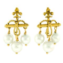 Victorian Pearl Dangle Earrings 14k c1890s American