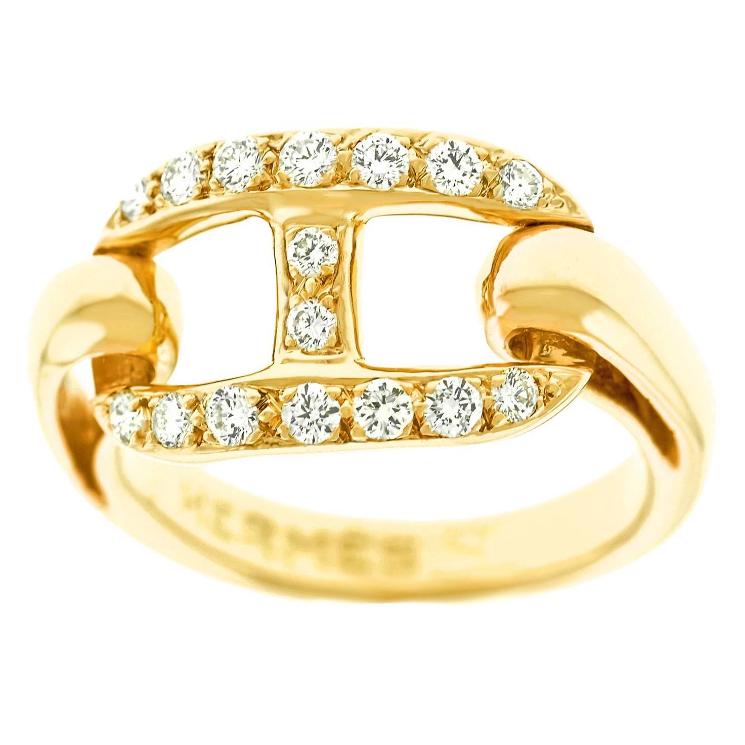 Hermes Diamond Chaine D’Ancre Motif Gold Ring at 1stdibs