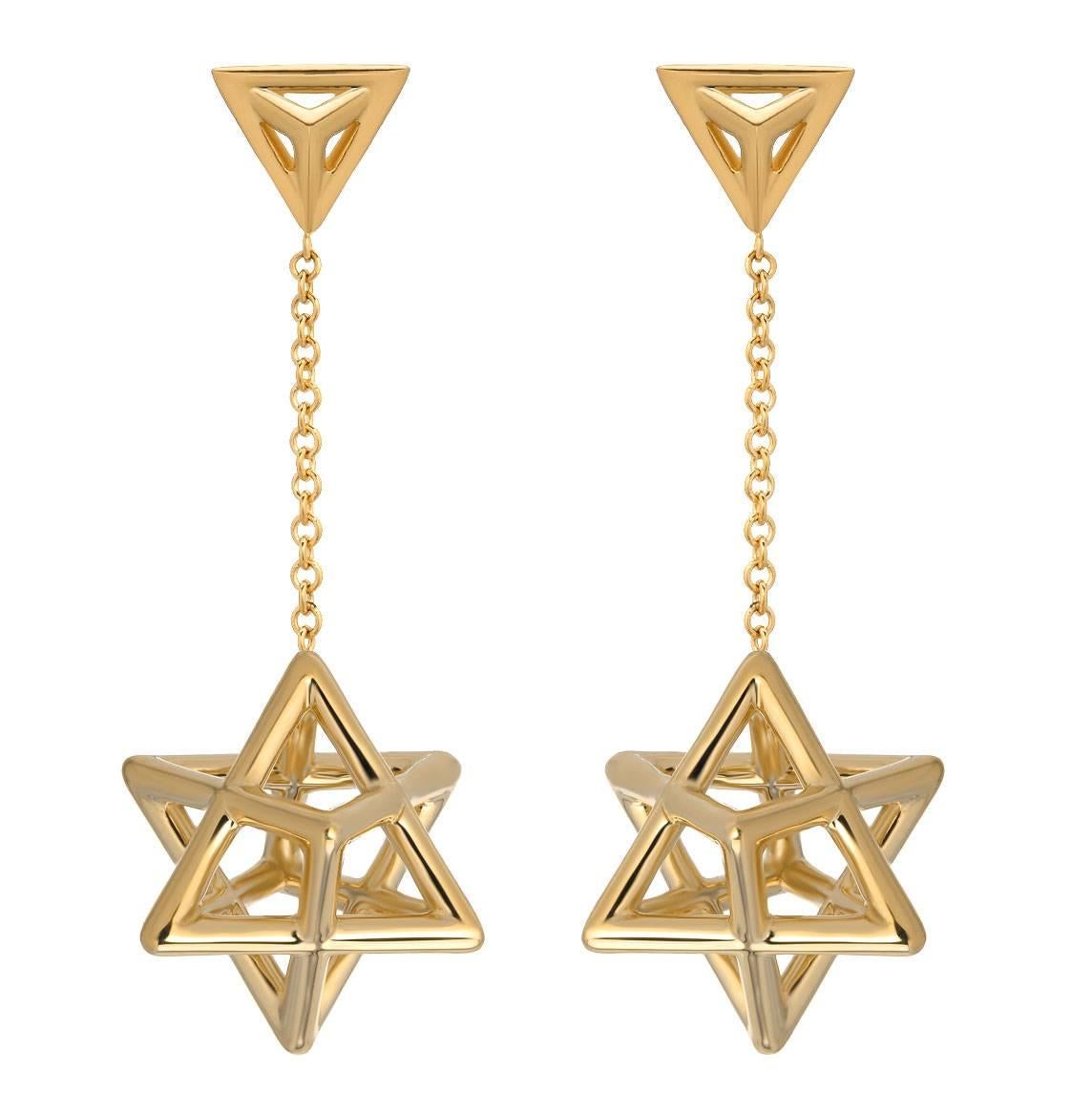 Merkaba Star of David Gold Drop Earrings