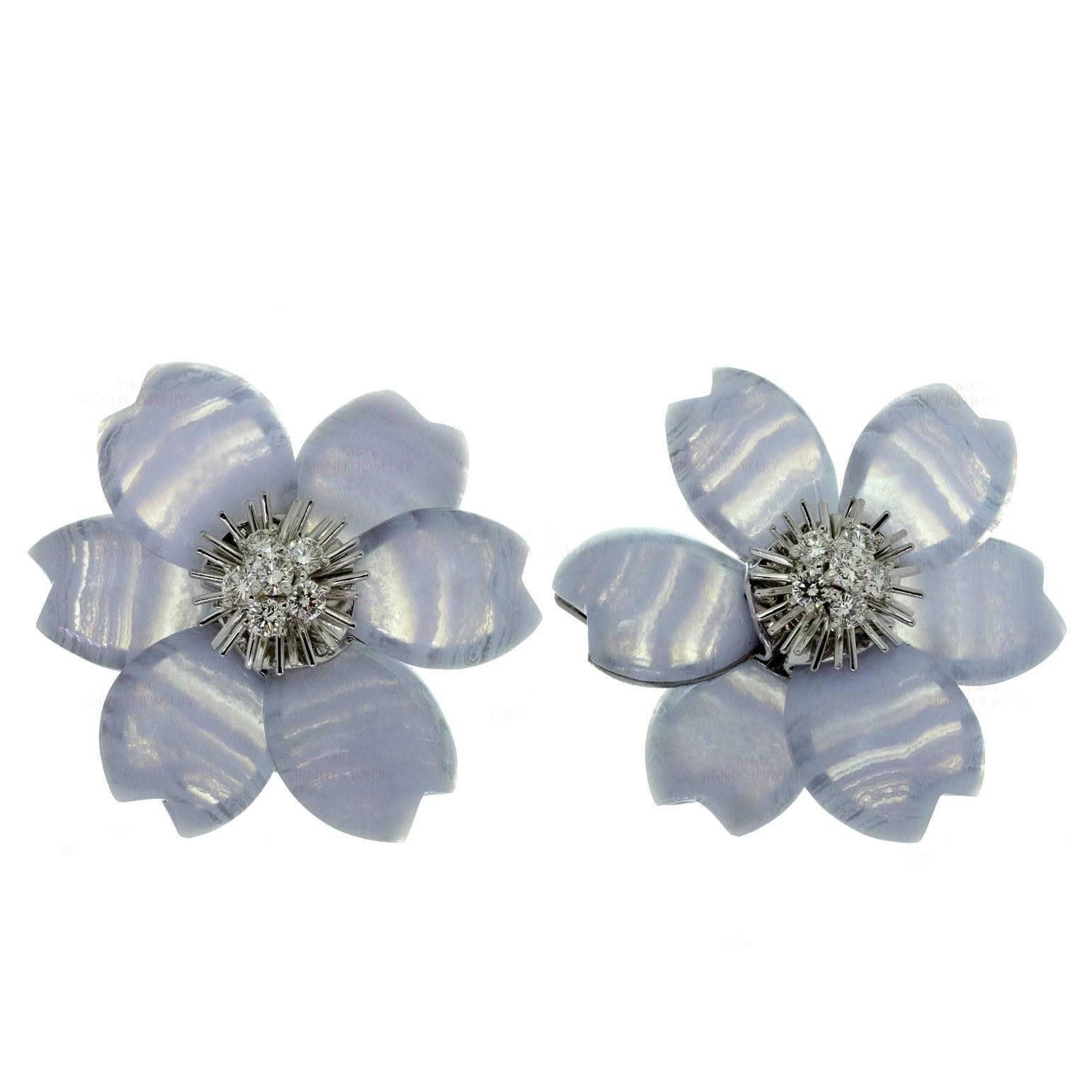 VAN CLEEF & ARPELS Rose de Noël Chalcedony Diamond Large Model Earrings