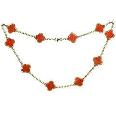 VAN CLEEF & ARPELS Vintage Alhambra Coral Yellow Gold 10 Motif Necklace