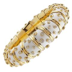 Tiffany & Co. Schlumberger White Enamel Diamond Gold Bangle 2