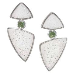 Antonio Bernardo Brazil Shimmering Druzy Agate Green Tourmaline Dangle Earring 5