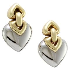 Bvlgari Abbraccio Heart Steel and Gold Drop Earrings