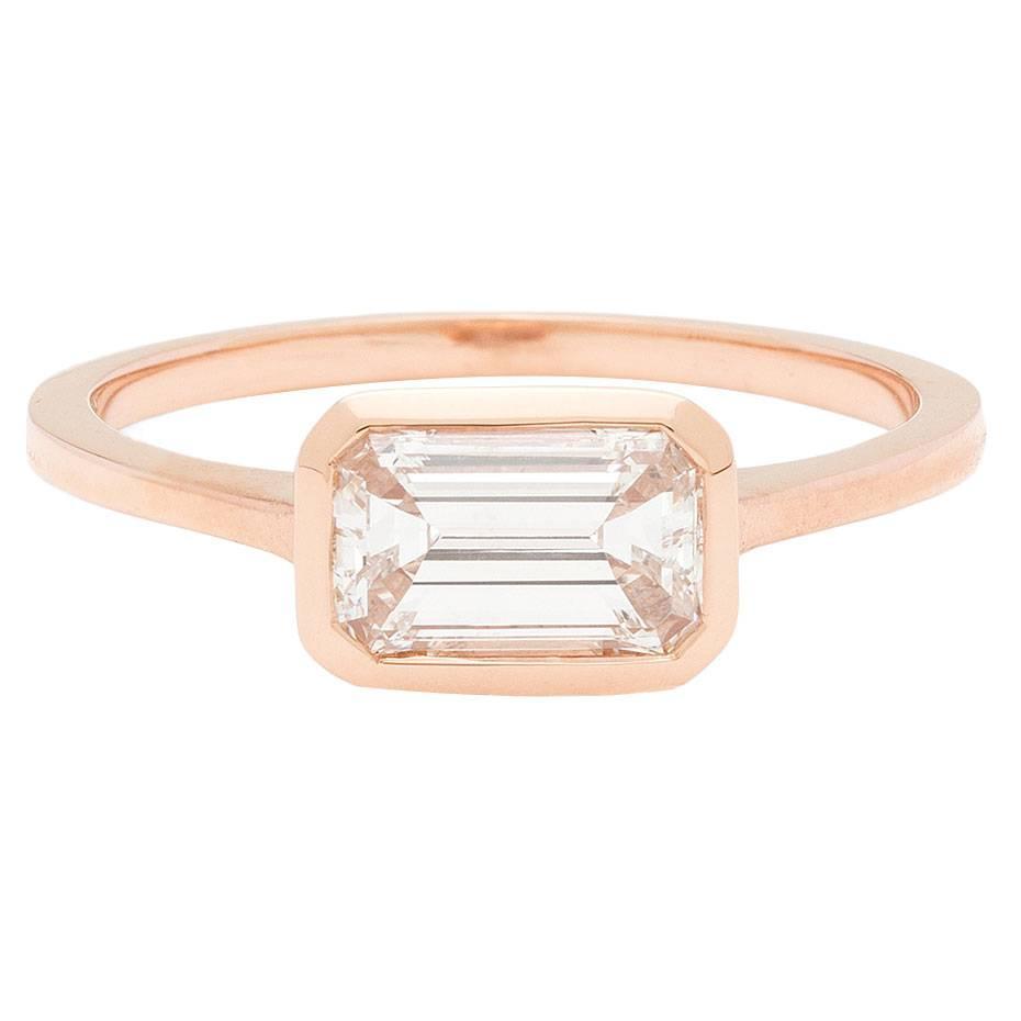 Emerald Cut Horizontally Set Diamond Rose Gold Engagement Ring At Emerald Cut Horizontally Set Diamond Rose Gold Engagement Ring At 1stdibs