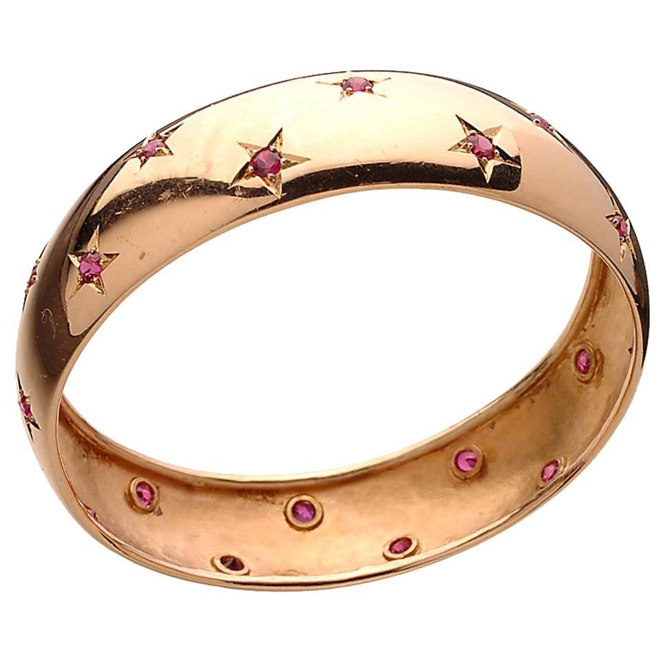 Retro Ruby Gold Bangle Bracelet