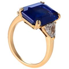 Vintage Mauboussin Paris Mid-20th Century Sapphire, Diamond and Gold Ring