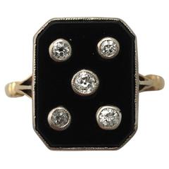 1930s Onyx and 0.40 Carat Diamond Yellow Gold Dress Ring 5