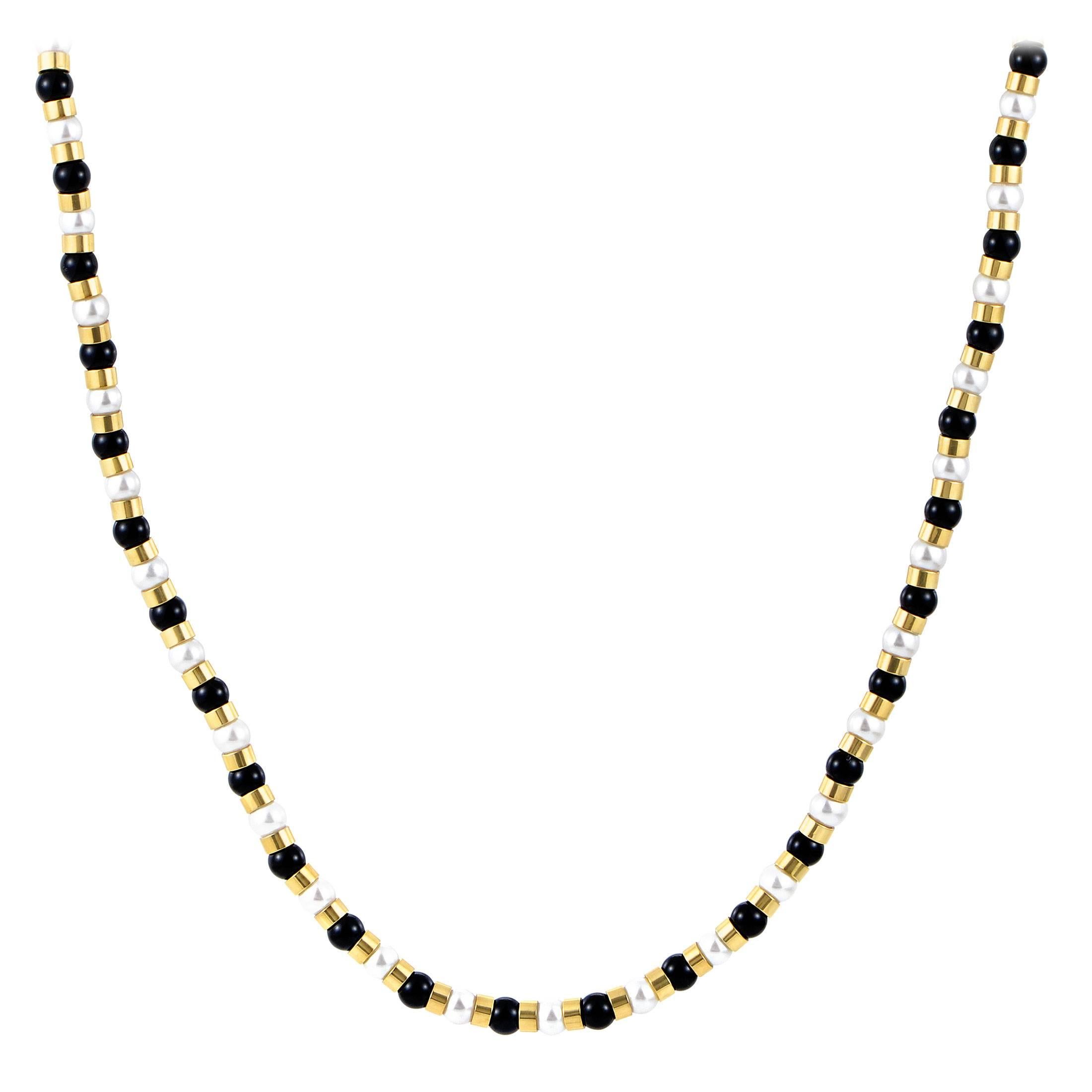 Chanel Yellow Gold Pearl and Onyx Bead Strand Necklace
