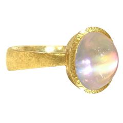 Devta Doolan Extraordinary Pink Orange Rainbow Moonstone Matte Gold Ring