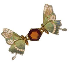 French Art Nouveau Topaz, Diamond and Enamel Butterfly Brooch 9