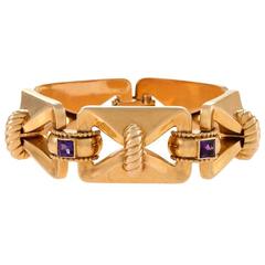 French 1950's Amethyst and Gold Link Bracelet 2