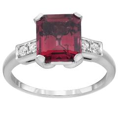 Vintage  Pink Red Tourmaline  Diamond Ring 