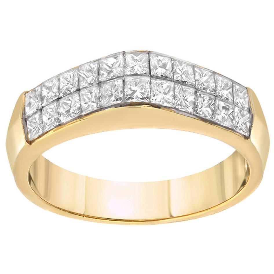 Diamond Princess Cut Gold Dome Ring