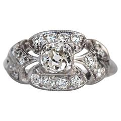 1910s Art Deco GIA Certified .60 carat Diamond Platinum Engagement Ring