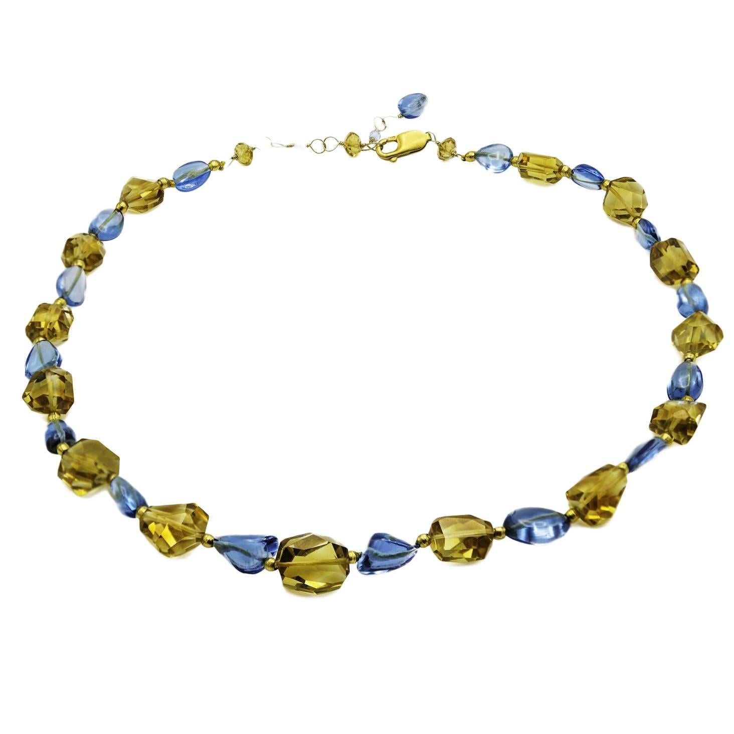Blue Topaz Citrine Faceted Baroque Bead Necklace