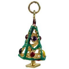 Vintage Christmas Tree Gold and Enamel Charm