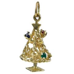 Vintage Christmas Tree Gold Gemset Charm