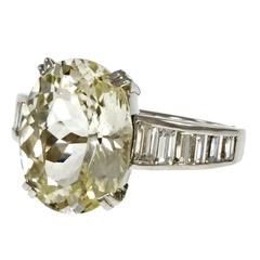 Large Oval Light Yellow 9.60 Carat Sapphire Diamond Platinum Ring 12