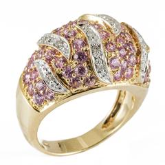 Pink Sapphire Diamond Yellow Gold Dome Ring