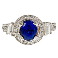 Natalie K Natural Sapphire Diamond Halo Engagement Platinum Ring 