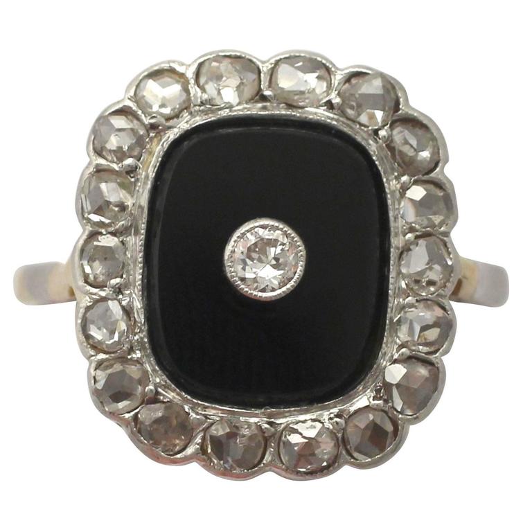 1920s Art Deco Black Onyx and Diamond Yellow Gold Cocktail Ring at