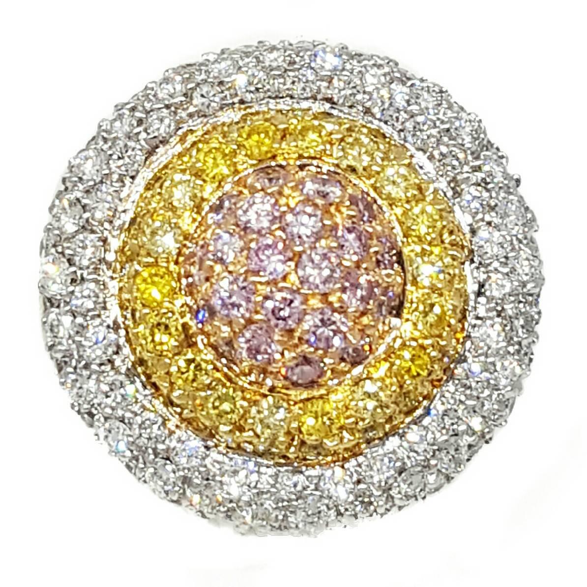 2.84cttw Pink, Yellow, White Diamond Ring