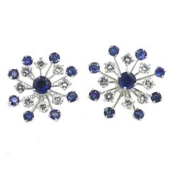 Diamond Sapphire Snowflake Earrings