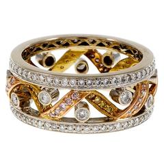 Diamond Eternity Open Work Ribbon Design Gold Band Ring