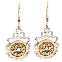 Luise Emblem Diamond Ruby Pearl & White Gold Earrings 2