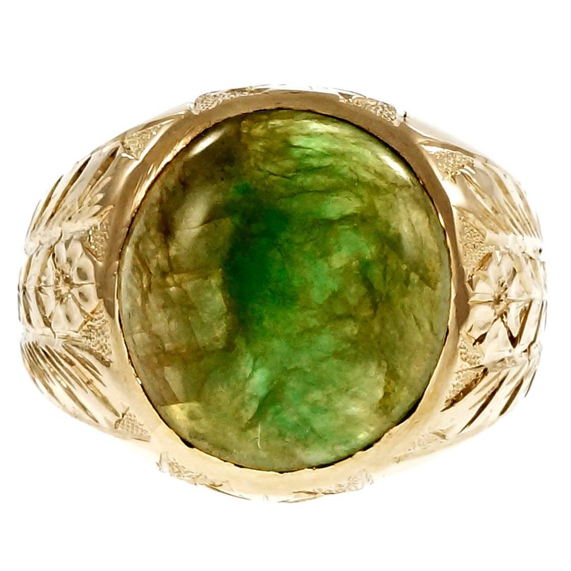 Men’s Natural Jadeite Jade Gold Ring