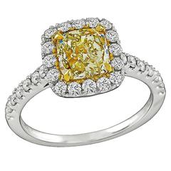 1.59 Carat Natural Fancy Yellow Diamond Gold Engagement Ring