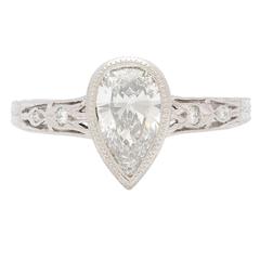 Pear Shape Diamond Deco Style Engagement Ring
