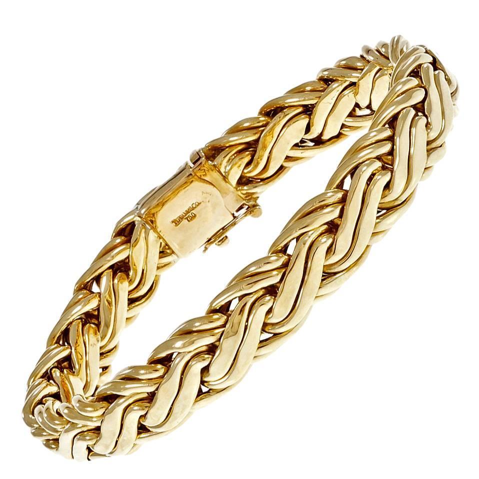 Tiffany and Co Gold Basket Weave Bracelet For Sale at 1stdibs