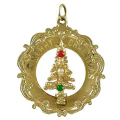 Vintage Christmas Tree Gold Gemset Charm