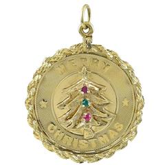 Vintage Christmas Tree Gold Gemset Charm